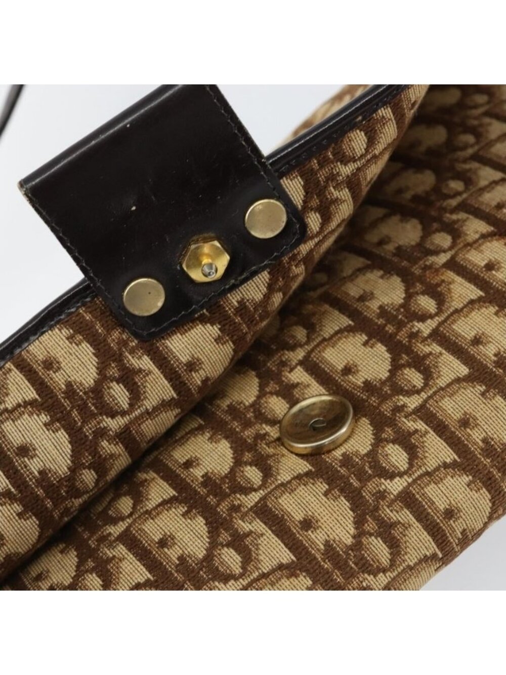 Authentic Christian Dior Trotter Canvas Shoulder Bag Beige Gold - Picture 7 of 16